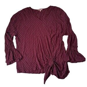 Juicy Couture Ruffle Sleeve Tie Front Top Burgundy Metallic Size Large